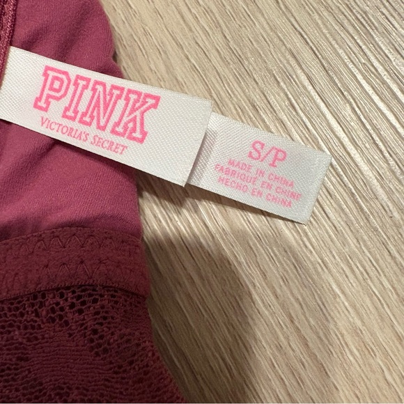 Victorias Secret PINK Womens Bralette Small Burgundy Red Lace Racerback Wireless - Picture 11 of 13